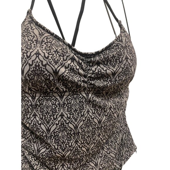 ladies Swimsuit XL Jacquard Damask Grey Black ruched beach swim ladder back - Picture 2 of 6